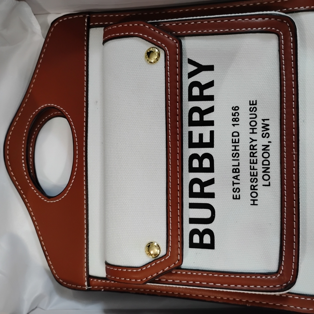 Burberry Tan and White Tote Bag